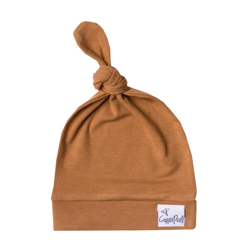 Copper Pearl  Camel Top Knot Hat 0-4mo - Elegant Mommy