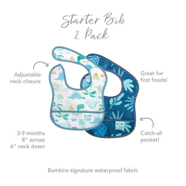 Starter Bib 2 Pack- Dinosaurs & Blue Tropics - Elegant Mommy