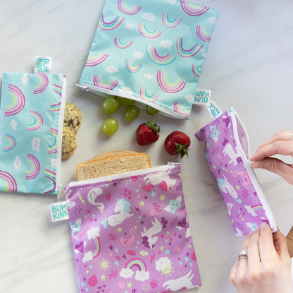 Reusable Snack Bag, Small 2-Pack- Rainbows & Unicorns - Elegant Mommy