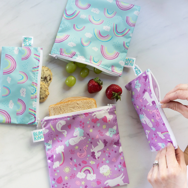 Reusable Snack Bag, Small 2-Pack- Rainbows & Unicorns - Elegant Mommy