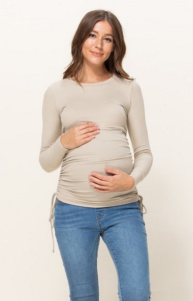 Kyah Long Sleeve Ribbed Maternity Taupe - Elegant Mommy