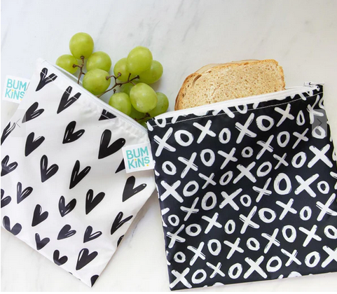 Reusable Snack Bag, Large 2-Pack: XOXO & Hearts - Elegant Mommy