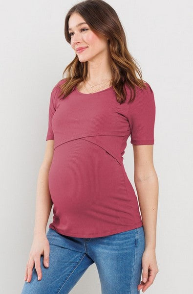 Ribbed Double Layered Bust Nursing Top - Berrice - Elegant Mommy